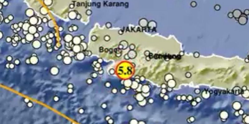 Tangkapan layar dari BMKG, gempa bumi m 5.8 terjadi di Sukabumi/Repro