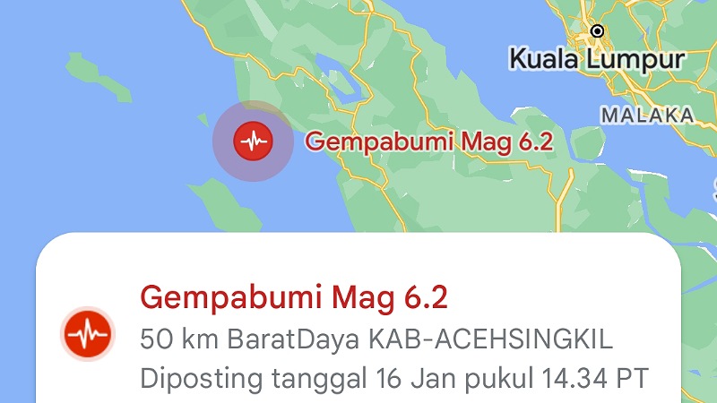Tangan layar gempa di Aceh Singkil.