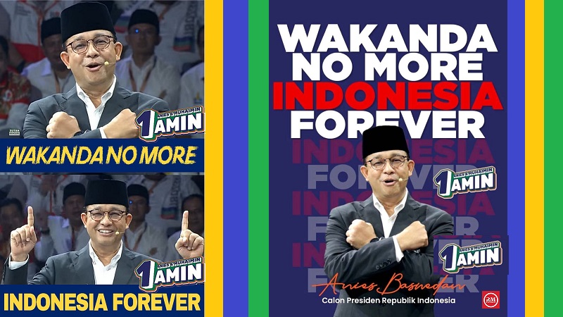 Kolase Capres Anies Basswedan dengan Slogan Wakanda No More, Indonesia Forever. (Foto: Ilustrasi Redaksi)