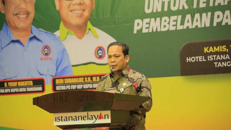 Pj Walikota Tangerang Nurdin saat membuka Muscab FSP KEP KSPSI. (Foto: Dok Pemkot)